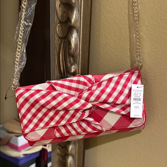 Talbots Bags Talbots Red And White Gingham Clutch With Knotted